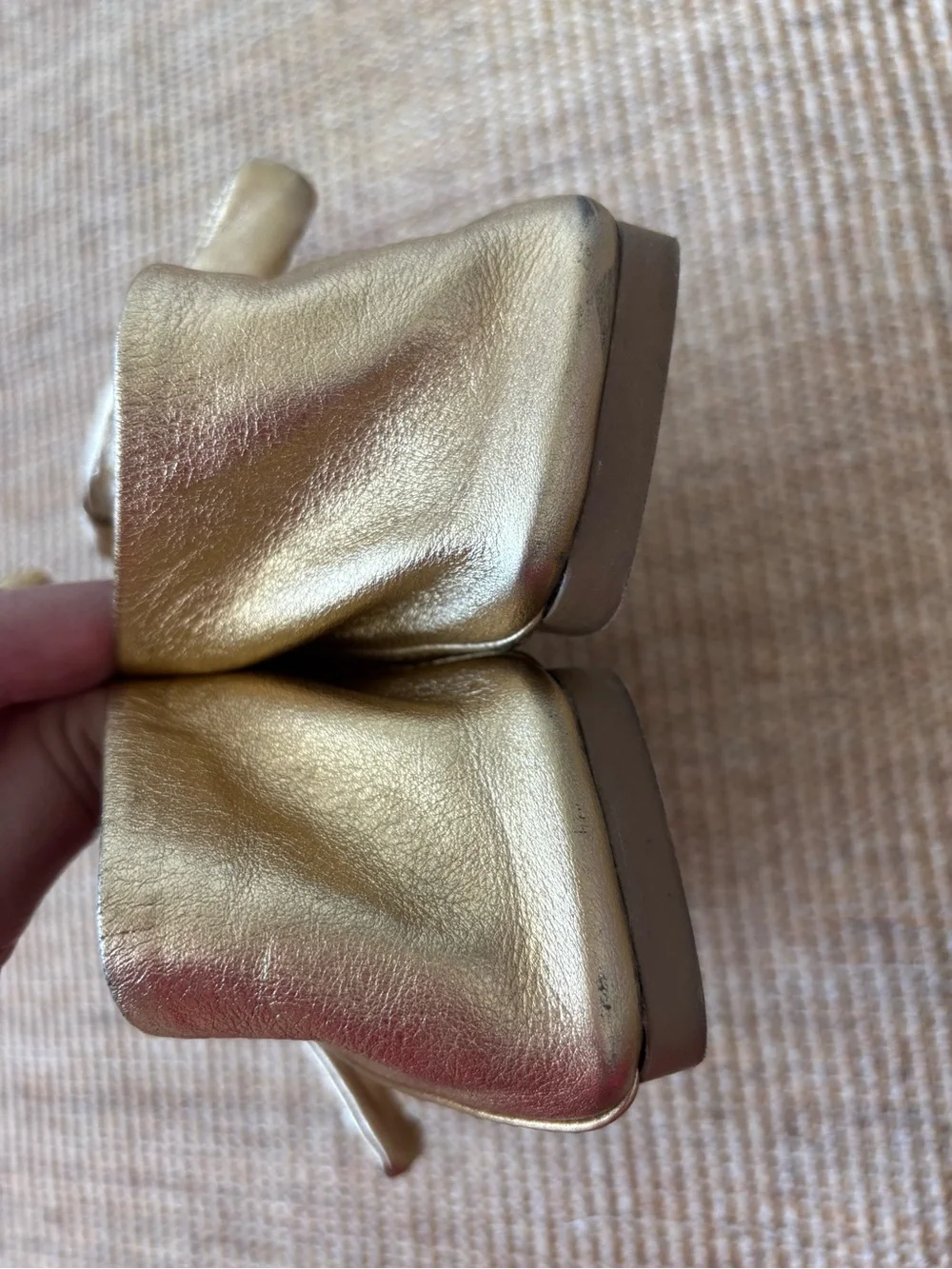 Vicenza Anthropologie Gold Metallic Square Toe Bow Mary Jane Ballet Flats Size 8